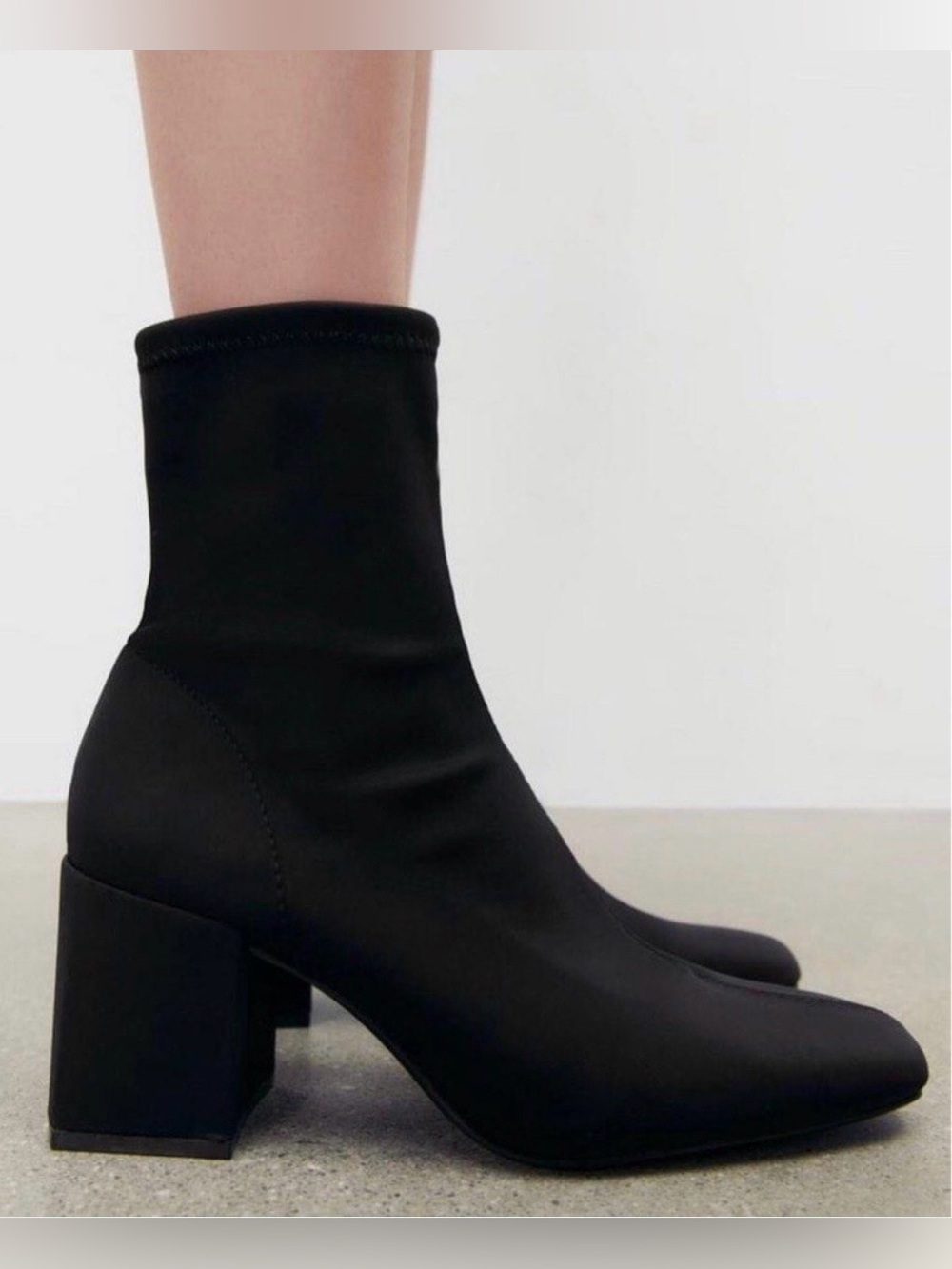 Zara Black Fitted Fabric Block High Heel Ankle Boots Women’s Shoe Size 8